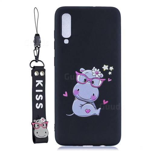 Black Flower Hippo Soft Kiss Candy Hand Strap Silicone Case for Xiaomi Mi 9 Pro