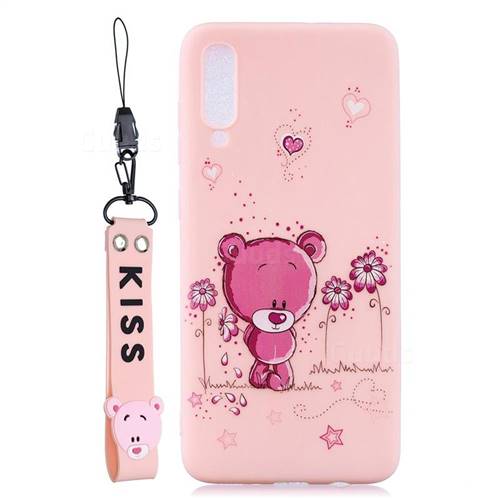 Pink Flower Bear Soft Kiss Candy Hand Strap Silicone Case for Xiaomi Mi 9 Pro