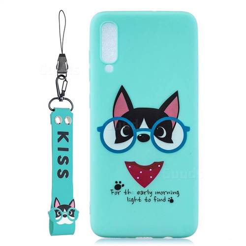 Green Glasses Dog Soft Kiss Candy Hand Strap Silicone Case for Xiaomi Mi 9 Pro
