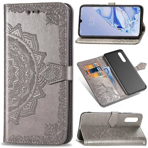 Embossing Imprint Mandala Flower Leather Wallet Case for Xiaomi Mi 9 Pro - Gray
