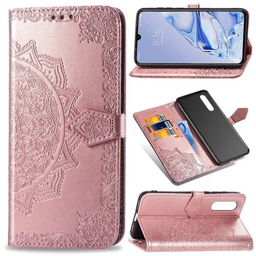 Embossing Imprint Mandala Flower Leather Wallet Case for Xiaomi Mi 9 Pro - Rose Gold