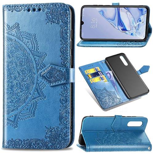 Embossing Imprint Mandala Flower Leather Wallet Case for Xiaomi Mi 9 Pro - Blue