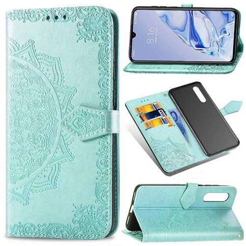 Embossing Imprint Mandala Flower Leather Wallet Case for Xiaomi Mi 9 Pro - Green