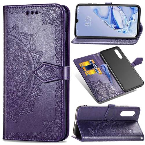 Embossing Imprint Mandala Flower Leather Wallet Case for Xiaomi Mi 9 Pro - Purple