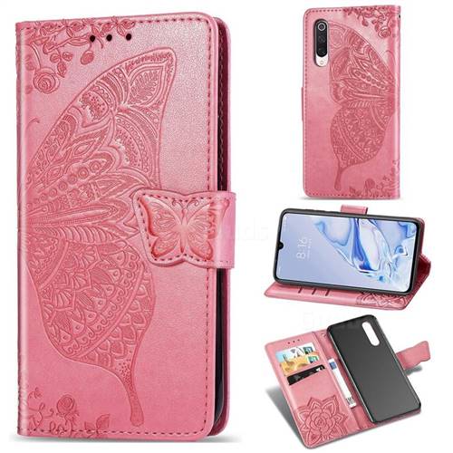 Embossing Mandala Flower Butterfly Leather Wallet Case for Xiaomi Mi 9 Pro - Pink