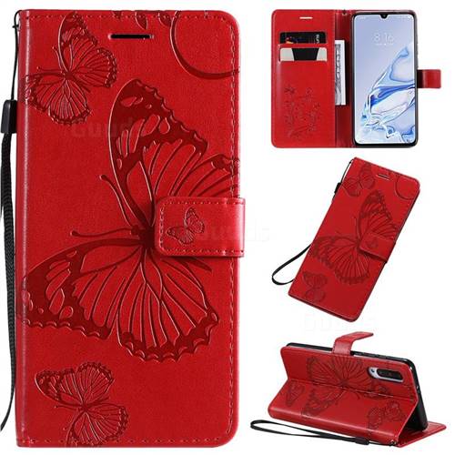 Embossing 3D Butterfly Leather Wallet Case for Xiaomi Mi 9 Pro - Red
