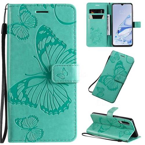 Embossing 3D Butterfly Leather Wallet Case for Xiaomi Mi 9 Pro - Green