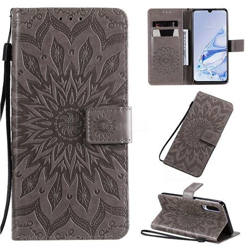 Embossing Sunflower Leather Wallet Case for Xiaomi Mi 9 Pro - Gray
