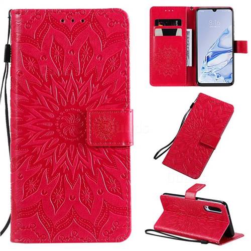 Embossing Sunflower Leather Wallet Case for Xiaomi Mi 9 Pro - Red