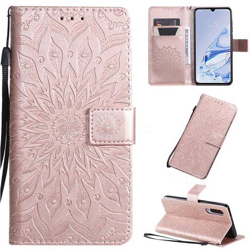 Embossing Sunflower Leather Wallet Case for Xiaomi Mi 9 Pro - Rose Gold