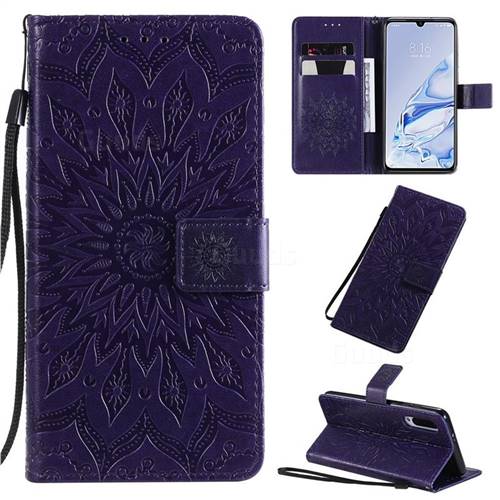Embossing Sunflower Leather Wallet Case for Xiaomi Mi 9 Pro - Purple