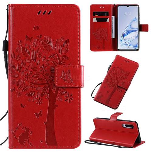 Embossing Butterfly Tree Leather Wallet Case for Xiaomi Mi 9 Pro - Red