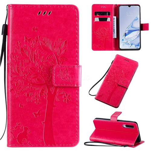Embossing Butterfly Tree Leather Wallet Case for Xiaomi Mi 9 Pro - Rose