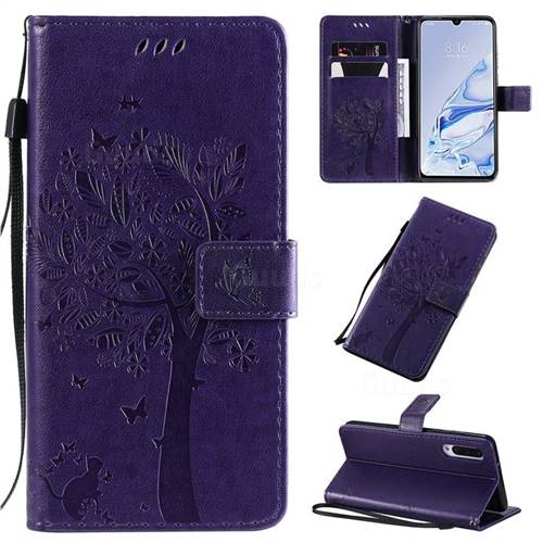Embossing Butterfly Tree Leather Wallet Case for Xiaomi Mi 9 Pro - Purple