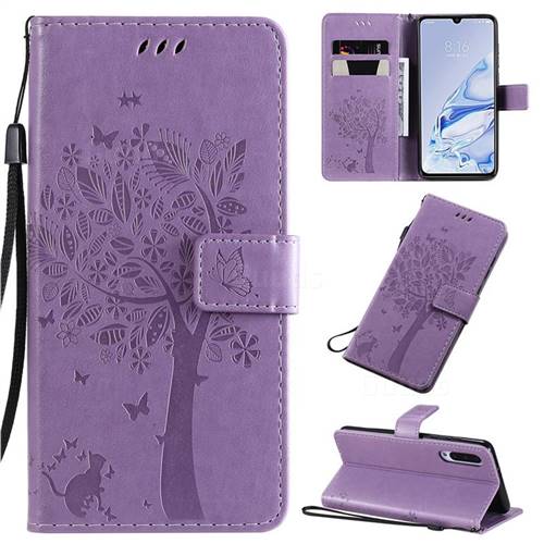 Embossing Butterfly Tree Leather Wallet Case for Xiaomi Mi 9 Pro - Violet