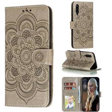 Intricate Embossing Datura Solar Leather Wallet Case for Xiaomi Mi 9 Pro - Gray