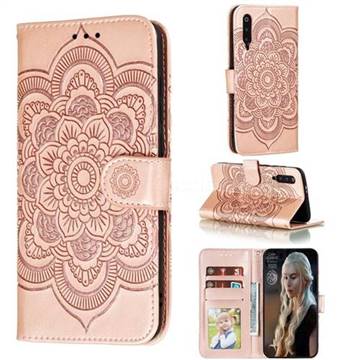 Intricate Embossing Datura Solar Leather Wallet Case for Xiaomi Mi 9 Pro - Rose Gold