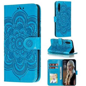 Intricate Embossing Datura Solar Leather Wallet Case for Xiaomi Mi 9 Pro - Blue