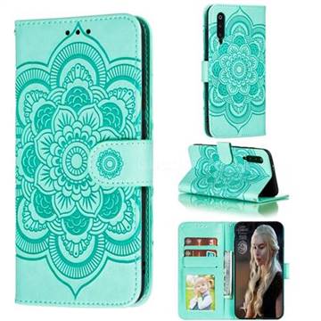 Intricate Embossing Datura Solar Leather Wallet Case for Xiaomi Mi 9 Pro - Green