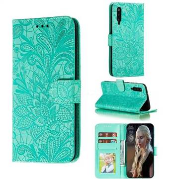 Intricate Embossing Lace Jasmine Flower Leather Wallet Case for Xiaomi Mi 9 Pro - Green