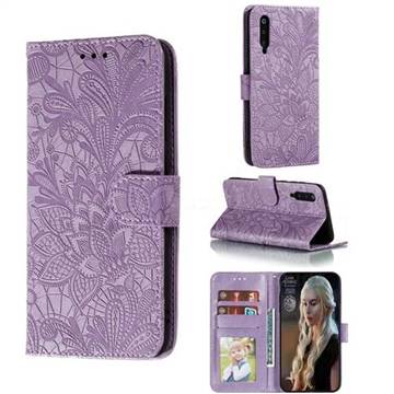 Intricate Embossing Lace Jasmine Flower Leather Wallet Case for Xiaomi Mi 9 Pro - Purple