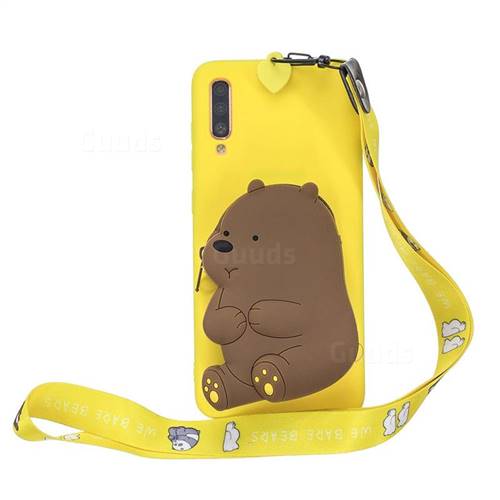 Yellow Bear Neck Lanyard Zipper Wallet Silicone Case for Xiaomi Mi 9 SE