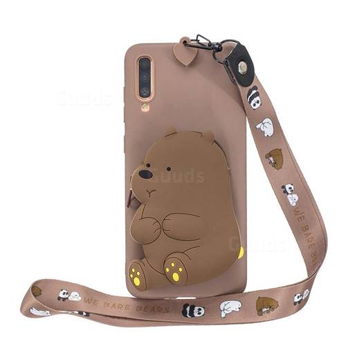 Brown Bear Neck Lanyard Zipper Wallet Silicone Case for Xiaomi Mi 9 SE