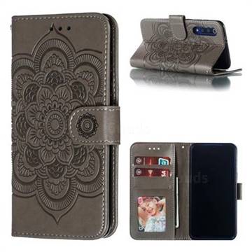 Intricate Embossing Datura Solar Leather Wallet Case for Xiaomi Mi 9 SE - Gray