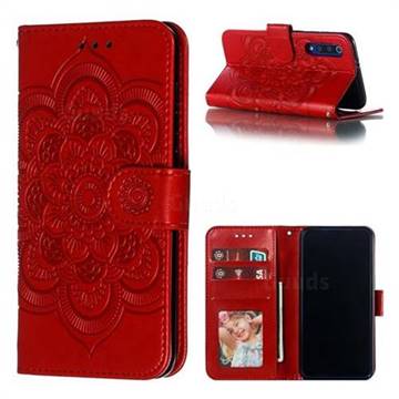 Intricate Embossing Datura Solar Leather Wallet Case for Xiaomi Mi 9 SE - Red