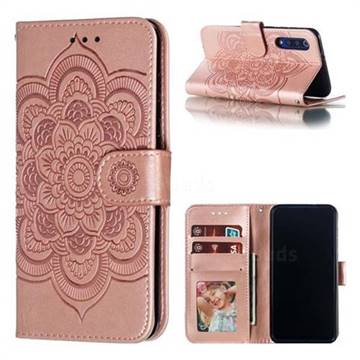 Intricate Embossing Datura Solar Leather Wallet Case for Xiaomi Mi 9 SE - Rose Gold