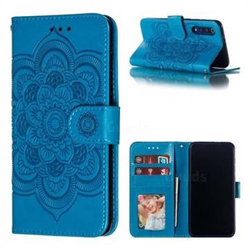Intricate Embossing Datura Solar Leather Wallet Case for Xiaomi Mi 9 SE - Blue