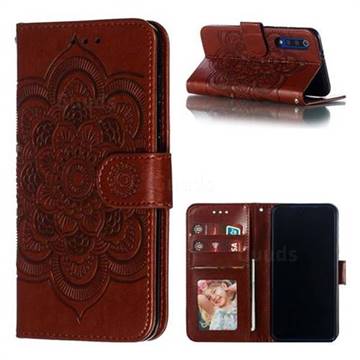 Intricate Embossing Datura Solar Leather Wallet Case for Xiaomi Mi 9 SE - Brown