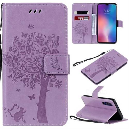 Embossing Butterfly Tree Leather Wallet Case for Xiaomi Mi 9 SE - Violet