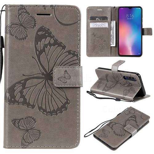 Embossing 3D Butterfly Leather Wallet Case for Xiaomi Mi 9 SE - Gray