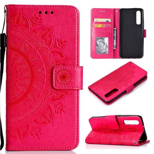 Intricate Embossing Datura Leather Wallet Case for Xiaomi Mi 9 SE - Rose Red