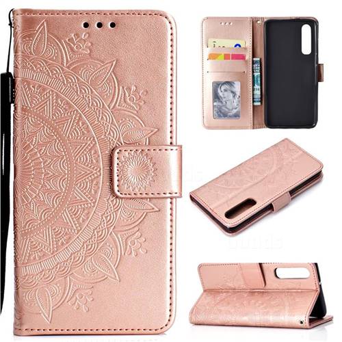 Intricate Embossing Datura Leather Wallet Case for Xiaomi Mi 9 SE - Rose Gold