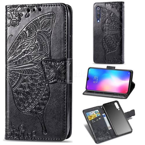 Embossing Mandala Flower Butterfly Leather Wallet Case for Xiaomi Mi 9 SE - Black