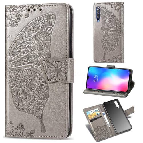 Embossing Mandala Flower Butterfly Leather Wallet Case for Xiaomi Mi 9 SE - Gray