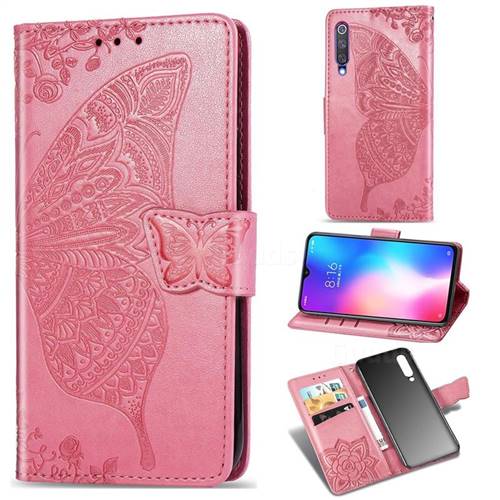 Embossing Mandala Flower Butterfly Leather Wallet Case for Xiaomi Mi 9 SE - Pink