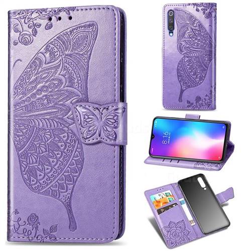Embossing Mandala Flower Butterfly Leather Wallet Case for Xiaomi Mi 9 SE - Light Purple