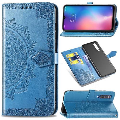 Embossing Imprint Mandala Flower Leather Wallet Case for Xiaomi Mi 9 SE - Blue