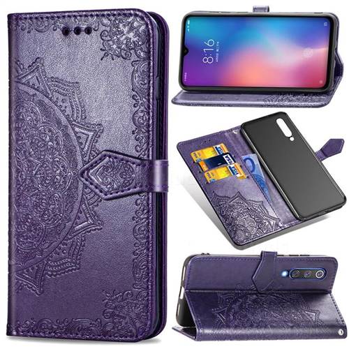 Embossing Imprint Mandala Flower Leather Wallet Case for Xiaomi Mi 9 SE - Purple