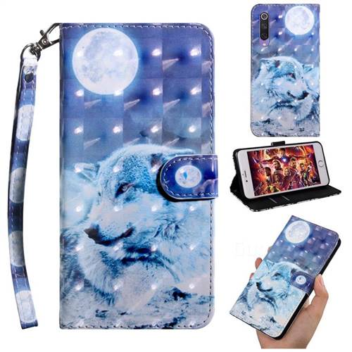 Moon Wolf 3D Painted Leather Wallet Case for Xiaomi Mi 9 SE
