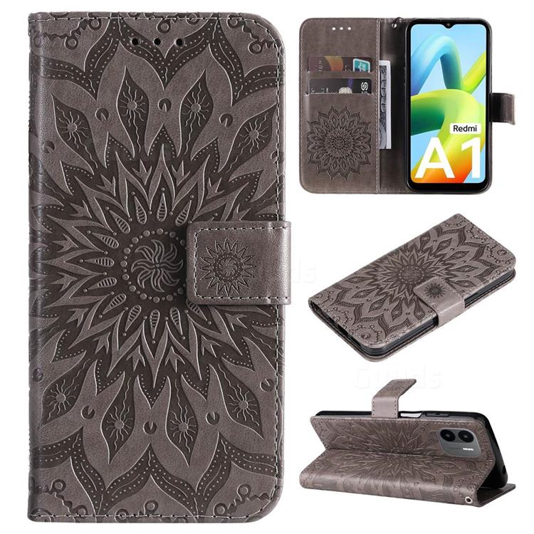 Embossing Sunflower Leather Wallet Case for Xiaomi Redmi A1 - Gray