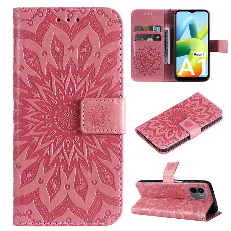 Embossing Sunflower Leather Wallet Case for Xiaomi Redmi A1 - Pink