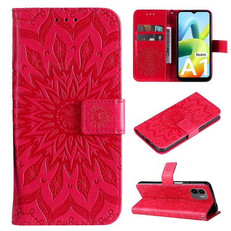 Embossing Sunflower Leather Wallet Case for Xiaomi Redmi A1 - Red