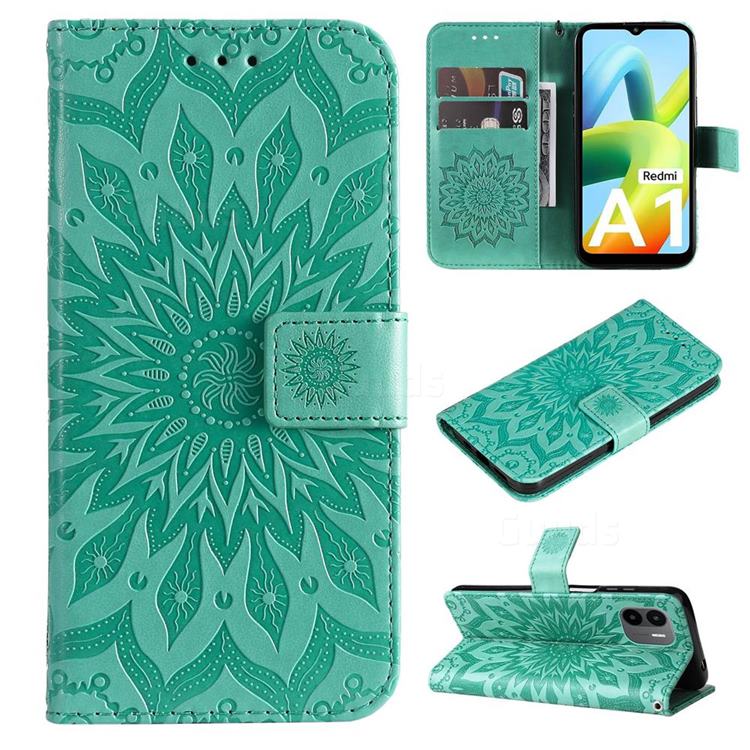 Embossing Sunflower Leather Wallet Case for Xiaomi Redmi A1 - Green