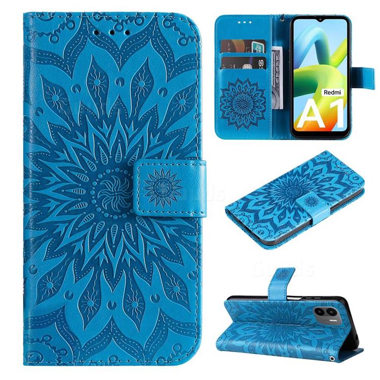 Embossing Sunflower Leather Wallet Case for Xiaomi Redmi A1 - Blue
