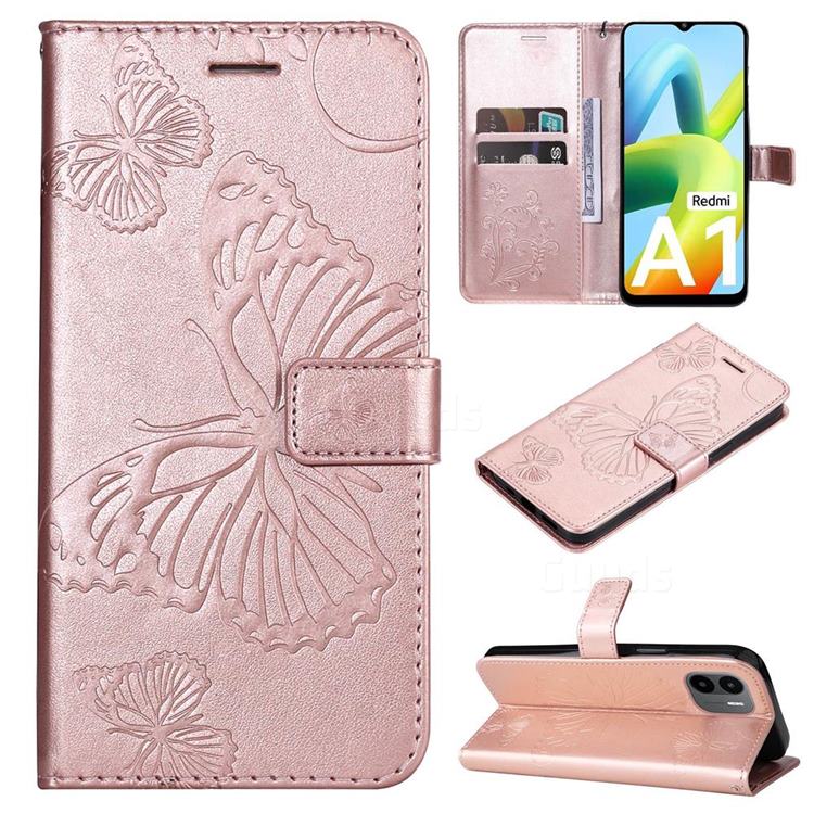Embossing 3D Butterfly Leather Wallet Case for Xiaomi Redmi A1 - Rose Gold