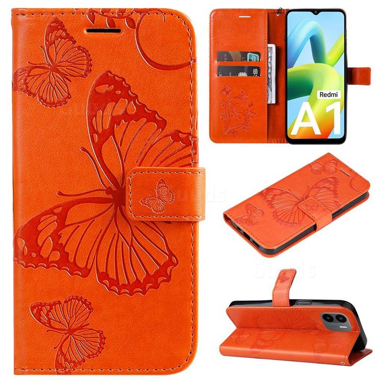 Embossing 3D Butterfly Leather Wallet Case for Xiaomi Redmi A1 - Orange